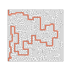 A square abstract labyrinth. An interesting and useful game for children and adults. A simple flat vector illustration on a white background. With the decision.