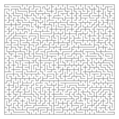 Abstract complex square maze with entrance and exit. An interesting game for children and adults. A mysterious puzzle. Vector illustration isolated on white background.