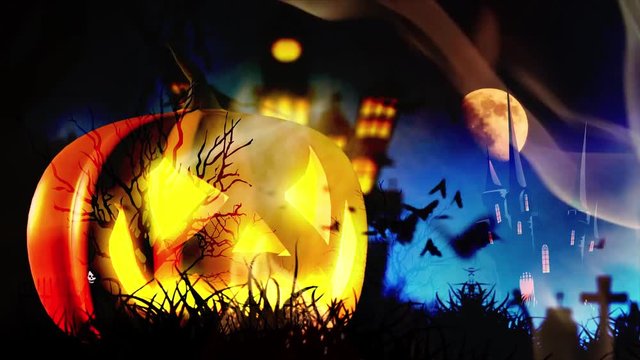 Halloween background with pumpkin and bats
