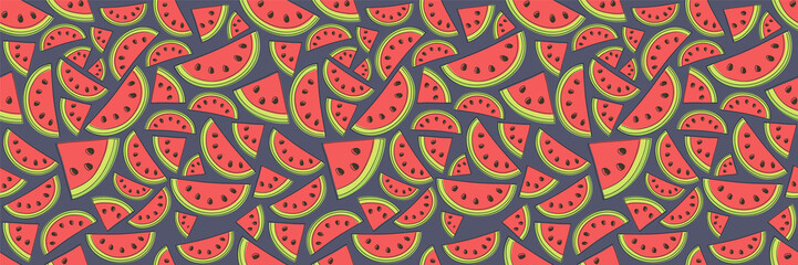 Tropical summer texture with hand drawn watermelons. Vector.