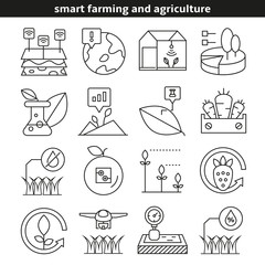 smart farming and agriculture icons in line style
