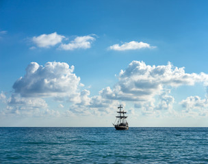 Old sailing ship in the sea