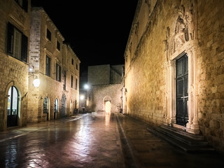 Fototapeta na wymiar Night shot of Dubrovnik Old Town walls, Croatia