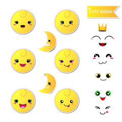 Fototapeta premium cute happy moon with smiley face on white