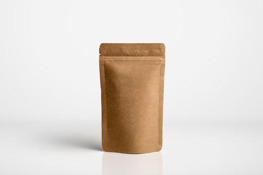 Craft paper pouch bag front view isolated on white background. Packaging template mockup collection. With clipping Path included.photo in high resolution