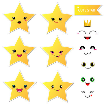 cute happy star with smiley face on white