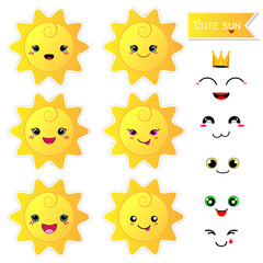 cute happy sun with smiley face on white