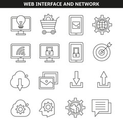 web interface and network icons in outline style