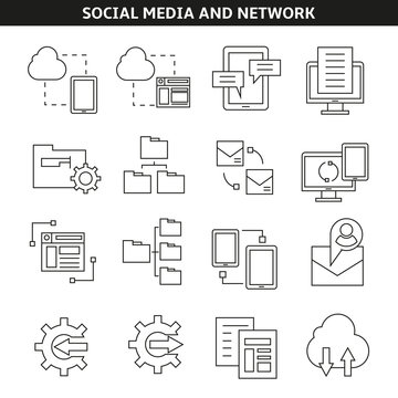 social media and network icons in outline style