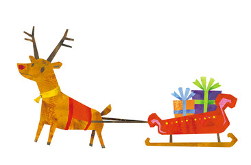トナカイとそりのイラスト