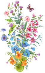 Mix of summer flowers isolated on white background