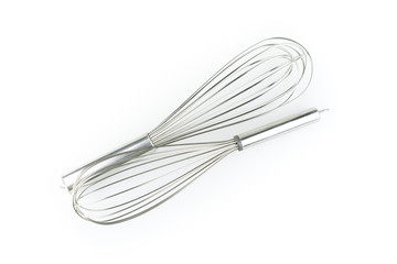 whisk bakery and kitchen tool  on white background. Top view.