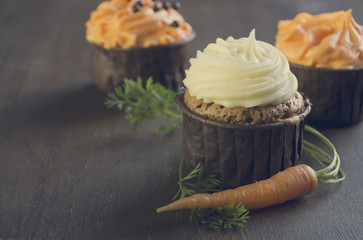 homemade cake. traditional carrot cake with cream.