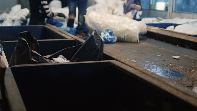 Conveyer belt for manual sorting of polyethylene, dirty job