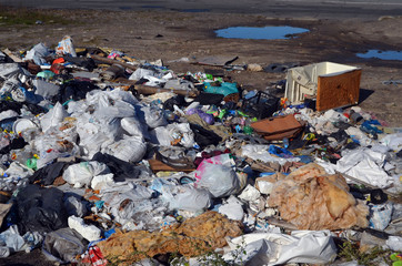Ecology of Ukraine. Nature near Ukrainian capital.Environmental contamination. Illegal junk dump. 
