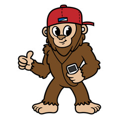 Cartoon Sasquatch or Bigfoot Listening to Music