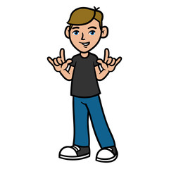 Cartoon Boy With Rock Hand Sign