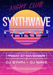 Invitation flyer synth wave 80s 