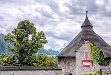 Fototapeta na wymiar Hohenwerfen Castle or Festung Hohenwerfen overlooking the Austrian Werfen town in Salzach valley near Salzburg, Austria