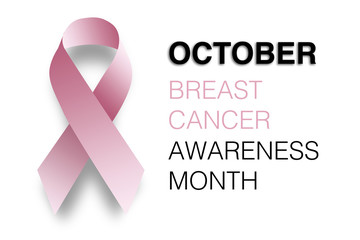 Pink ribbon and breast cancer awareness concept on the white background