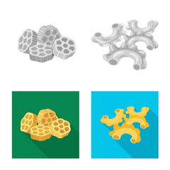 Isolated object of pasta and carbohydrate icon. Set of pasta and macaroni stock vector illustration.