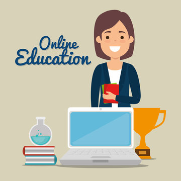 young woman with laptop education online