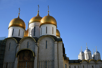Fototapeta na wymiar Dormition church of Moscow Kremlin. Popular landmark. Color photo.