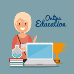 young woman with laptop education online