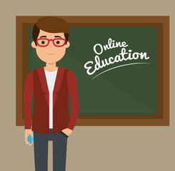 teacher man with chalkboard online education