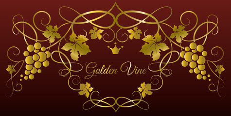 Pattern of golden vines. Grapevine decorative elements. Vector illustration.