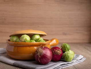 Brussels sprouts on a kitchen table