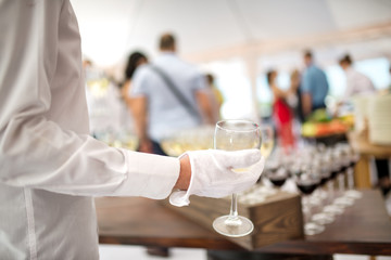 Set of wine and juice glasses on the banquet