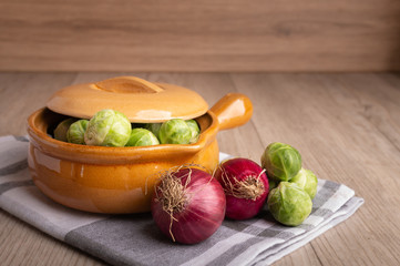 Brussels sprouts on a kitchen table