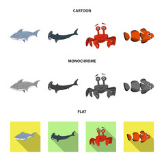 Vector design of sea and animal icon. Set of sea and marine stock symbol for web.