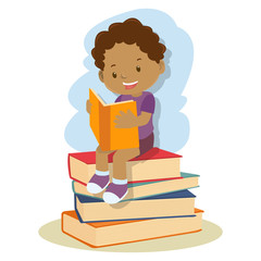 small african american boy  learning and reading book