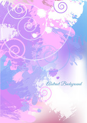 Fototapeta na wymiar Light blue and lilac abstract background with curly and paint splash. Vector illustration.