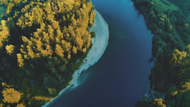 Vibrant Colored Nature Aerial Over Forest River