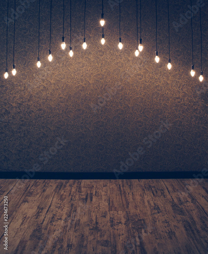 Room With Vintage Wallpaper And Light Bulbs Hanging From The Ceiling Room With Vintage Wallpaper And Light Bulbs Hanging From The Ceiling You Can Install A