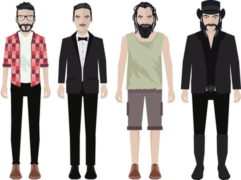 Beard guy wearing different clothes
