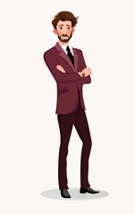Man in business suit. Elegant young cartoon businessman. Guy in costume. Vector illustration.