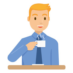 A businessmen are drinking coffee before he go to work at the morning