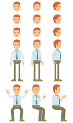 Vector illustration of businessman with guy standing and many motion. Many character for guy head