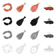 Vector illustration of meat and ham icon. Set of meat and cooking vector icon for stock.