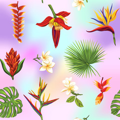 Vector seamless pattern, background with tropical plants