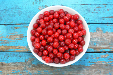 Fresh Cherries in color bowl.