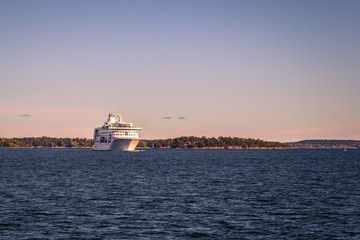 Fototapeta premium Stockholm - September 23, 2018: Cruise boat in the Swedish Archipelago, Sweden