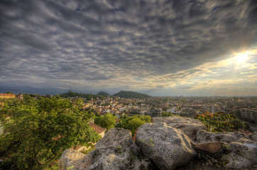 Panoramic view (west) from top of  town of Plovdiv, Bulgaria. May, 2014