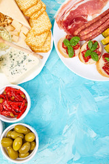 Italian antipasti wine snacks set. Antipasto catering platter