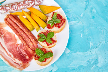 Italian antipasti wine snacks set. Antipasto catering platter