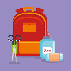 schoolbag supply with sccisors and glue bottle
